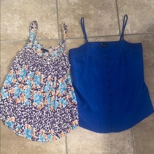 GAP Floral Purple and Solid Blue Spaghetti strap tanks size Small